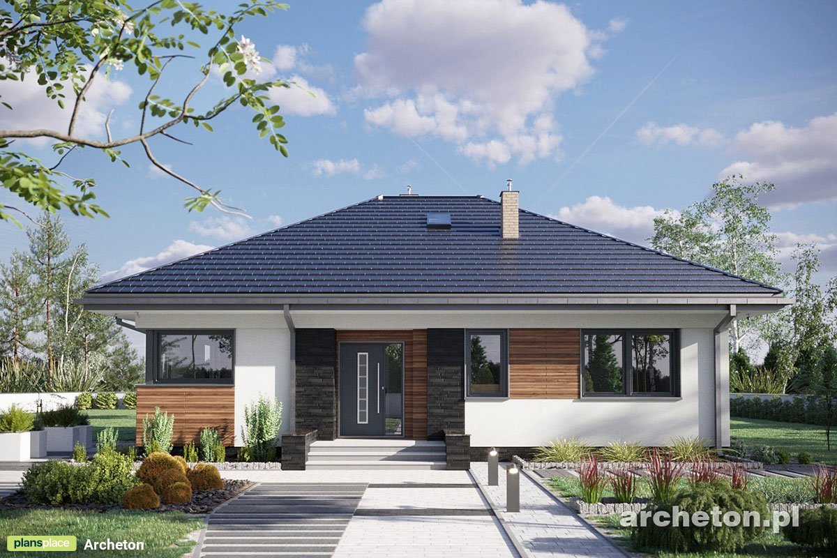 1-Story European Hip Roof House Plan with 3 Bedrooms