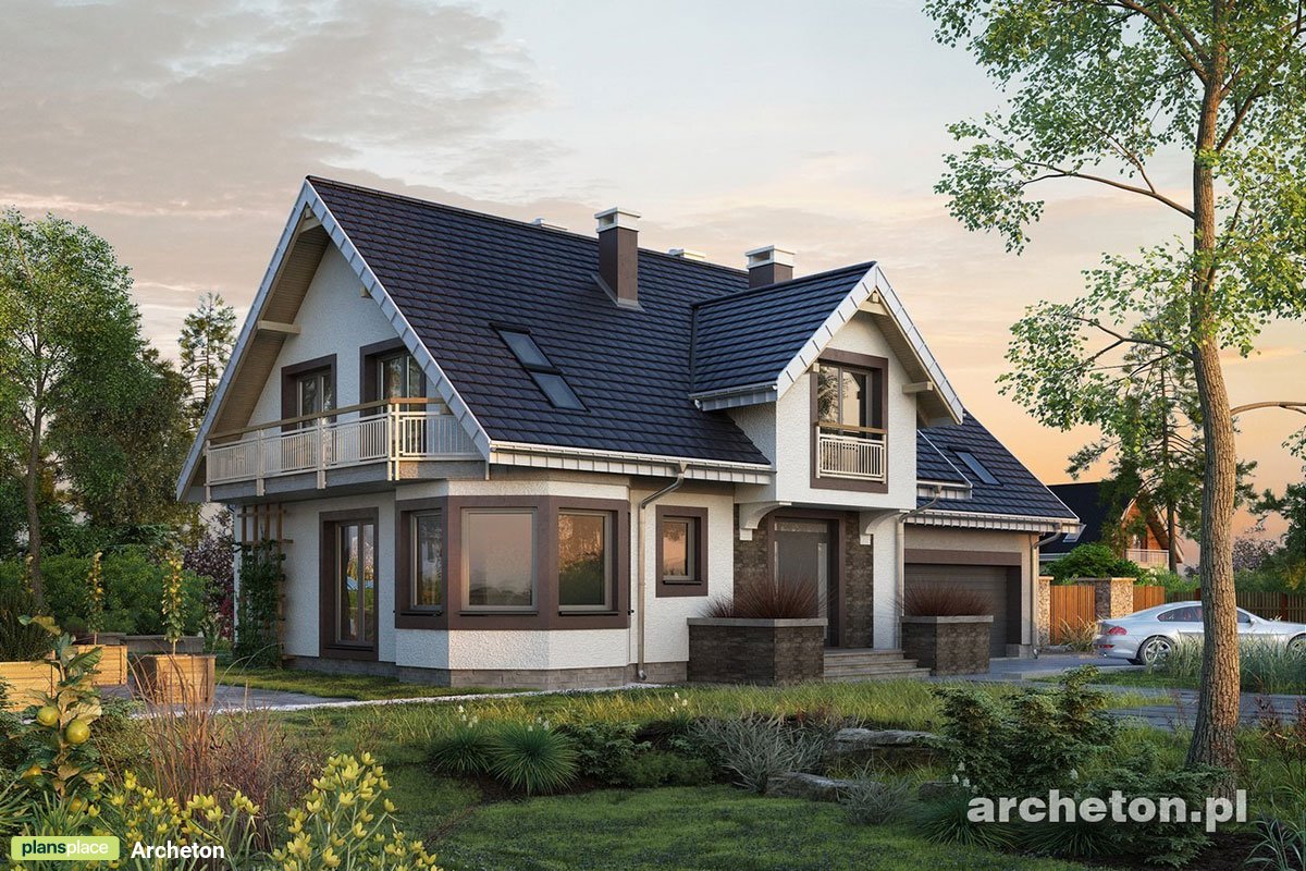 Mājas projekts ar mansardu 230 m²: 5 Guļamistabas, 3 Vannasistabas, Garāža