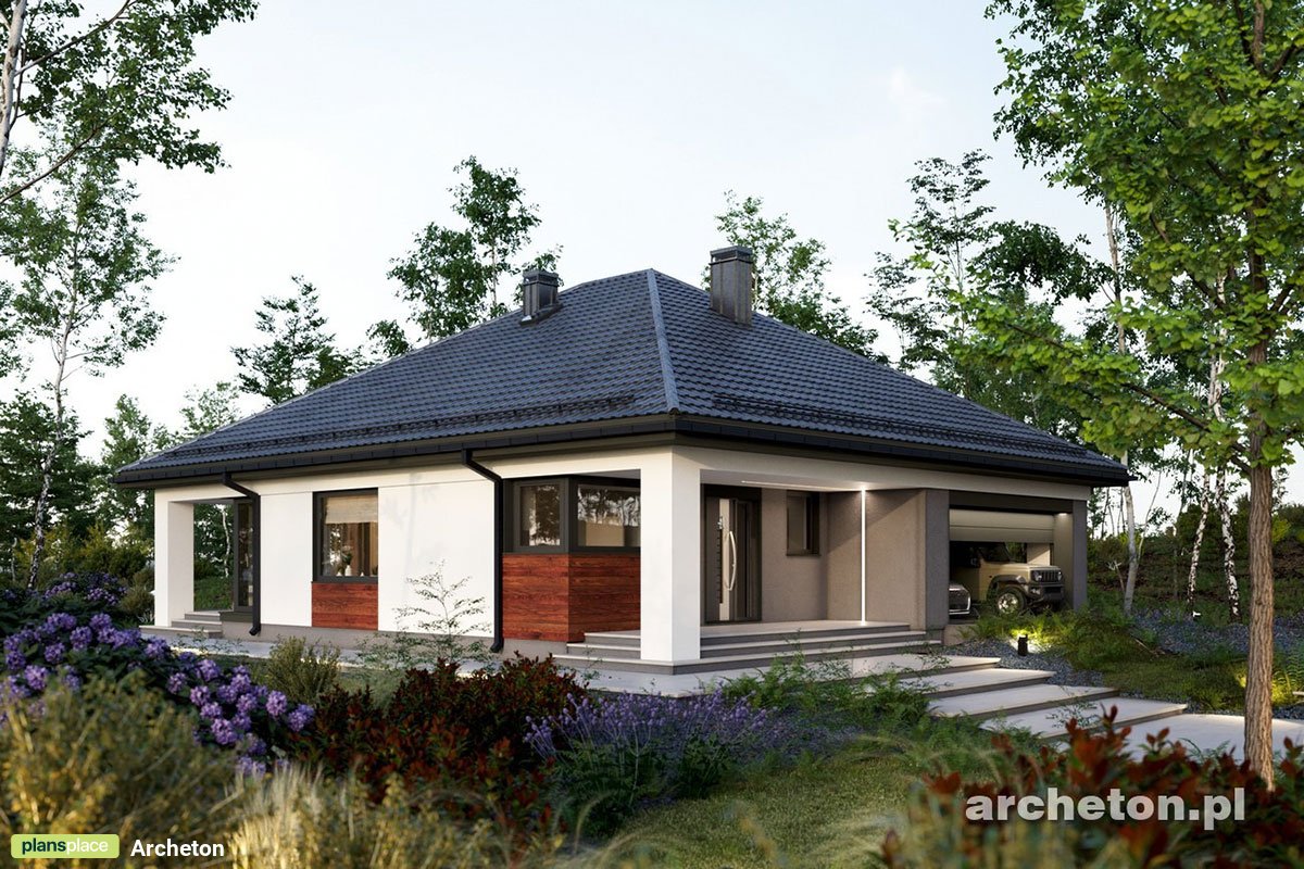 T-Shaped Home Plan with Corner Windows and 2-Car Garage