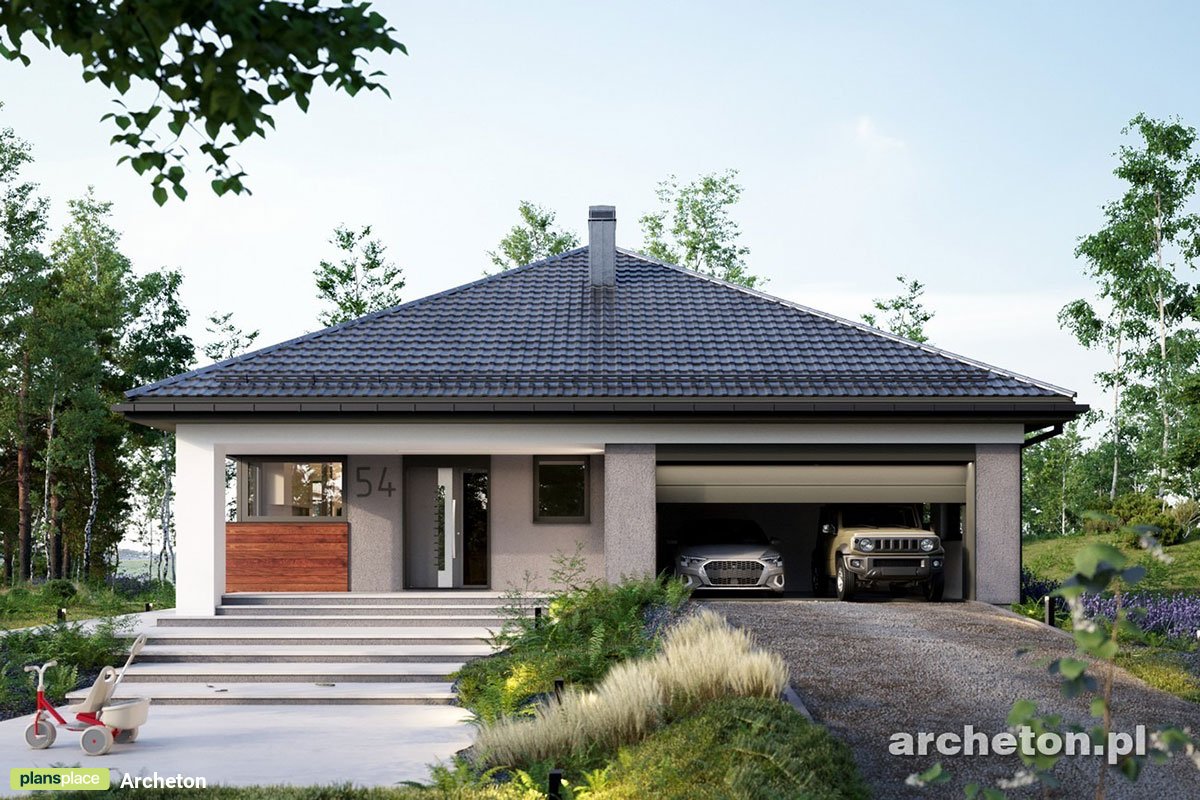 Vienstāva mājas projekts 138 m²: 3 Guļamistabas, Darba istaba, 2 Vannasistabas, Atvērta virtuve, Garāža