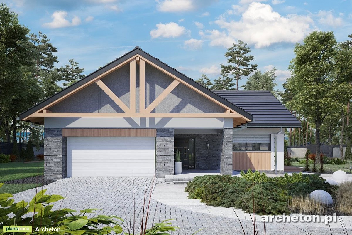 Vienstāva mājas projekts 170 m²: 3 Guļamistabas, Darba istaba, 2 Vannasistabas, Atvērta virtuve, Garāža
