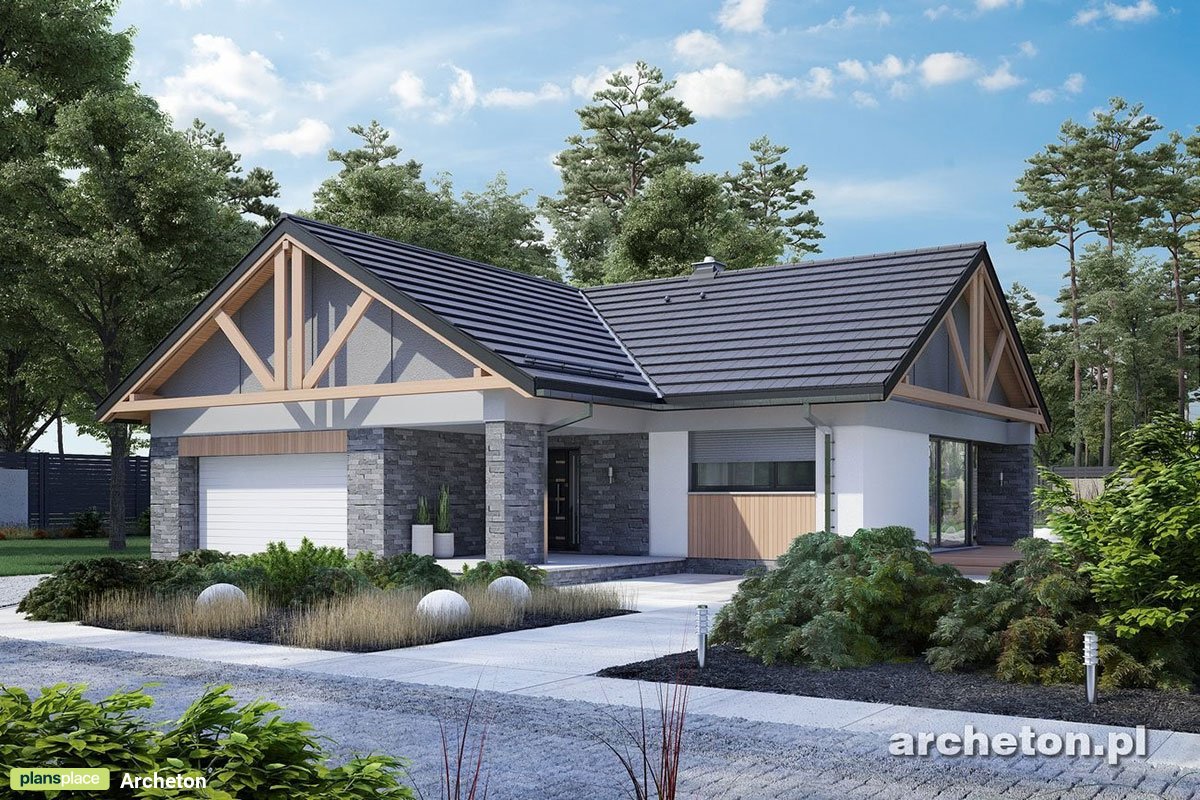 Vienstāva mājas projekts 170 m²: 3 Guļamistabas, Darba istaba, 2 Vannasistabas, Atvērta virtuve, Garāža