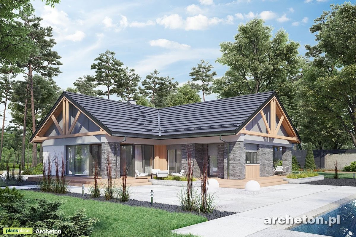 Vienstāva mājas projekts 170 m²: 3 Guļamistabas, Darba istaba, 2 Vannasistabas, Atvērta virtuve, Garāža