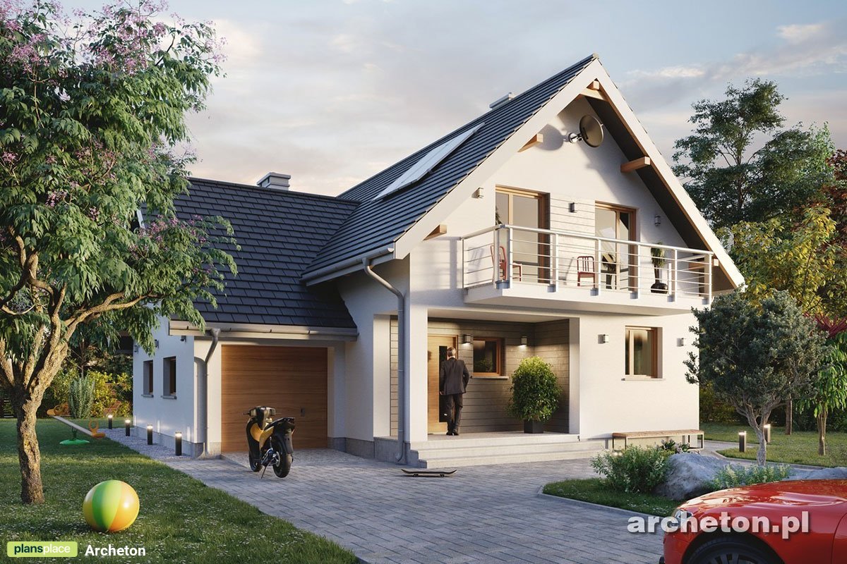 Mājas projekts ar mansardu + pagrabu 255 m²: 4 Guļamistabas, 2 Vannasistabas, Atvērta virtuve, Garāža