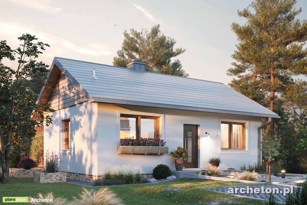 Vienstāva mājas projekts 53 m²: 2 Guļamistabas, 1 Vannasistabas, Atvērta virtuve, bez Garāžas