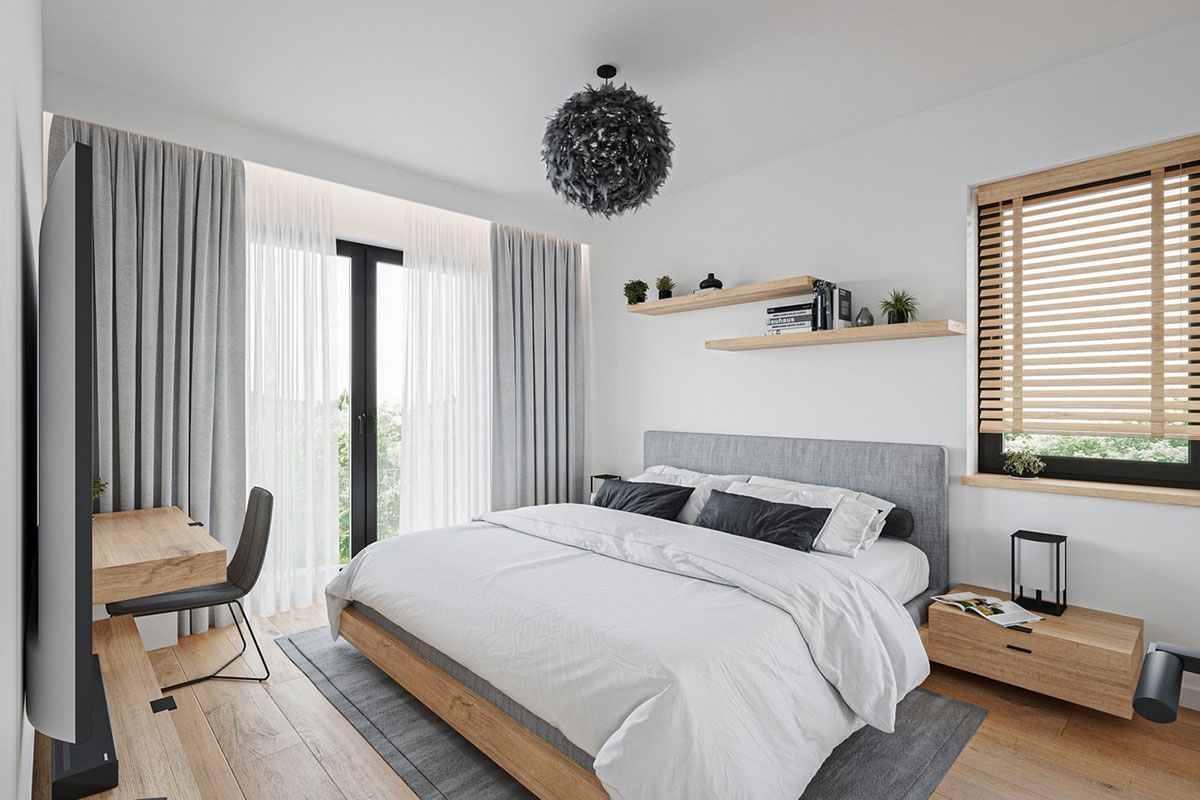 Divstāvu mājas projekts 162 m²: 3 Guļamistabas, Darba istaba, 3 Vannasistabas, Atvērta virtuve, Garāža