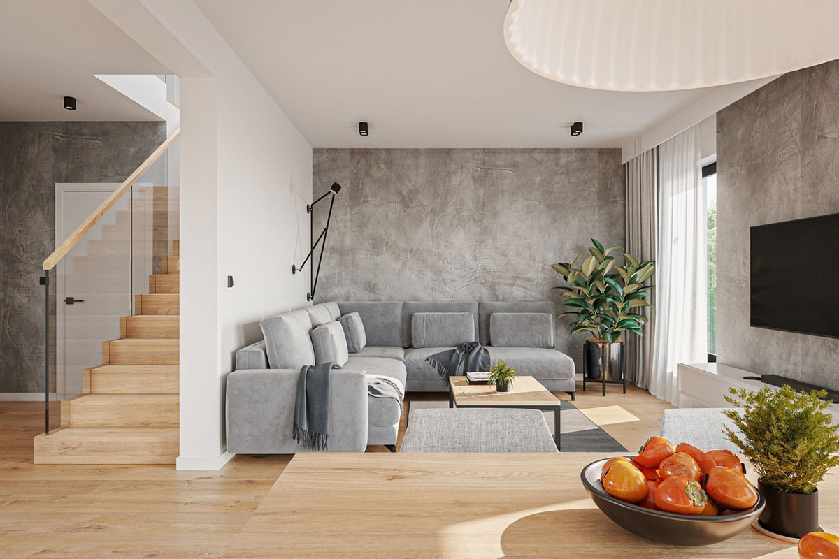 Divstāvu mājas projekts 162 m²: 3 Guļamistabas, Darba istaba, 3 Vannasistabas, Atvērta virtuve, Garāža