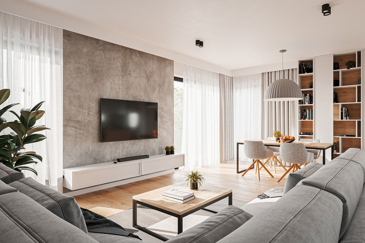 Divstāvu mājas projekts 162 m²: 3 Guļamistabas, Darba istaba, 3 Vannasistabas, Atvērta virtuve, Garāža