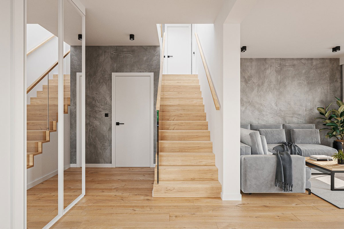 Divstāvu mājas projekts 162 m²: 3 Guļamistabas, Darba istaba, 3 Vannasistabas, Atvērta virtuve, Garāža