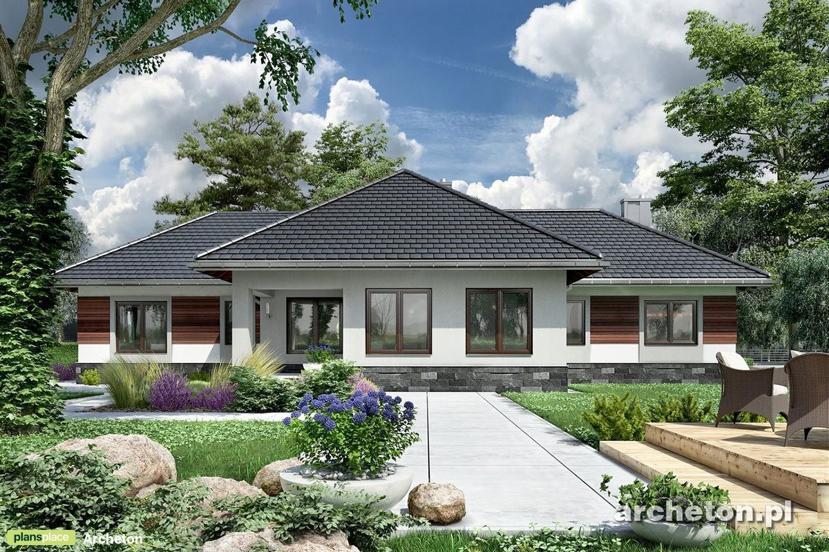 Vienstāva mājas projekts 185 m²: 3 Guļamistabas, Darba istaba, 2 Vannasistabas, Atvērta virtuve, Garāža