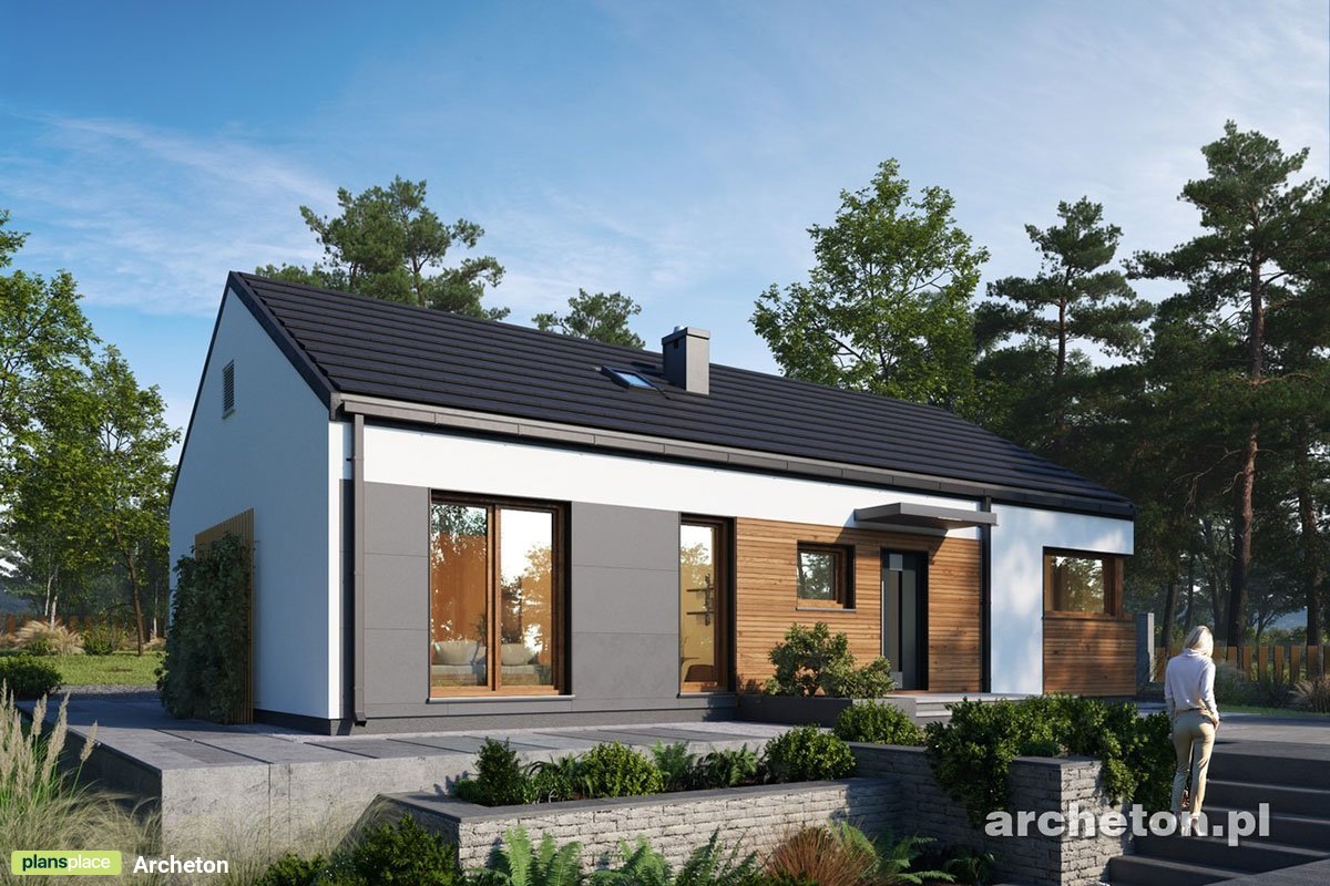 Vienstāva mājas projekts 103 m²: 3 Guļamistabas, Darba istaba, 2 Vannasistabas, Atvērta virtuve, bez Garāžas