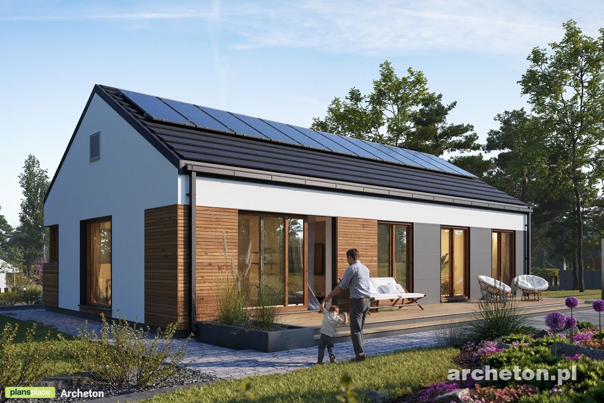 Vienstāva mājas projekts 103 m²: 3 Guļamistabas, Darba istaba, 2 Vannasistabas, Atvērta virtuve, bez Garāžas
