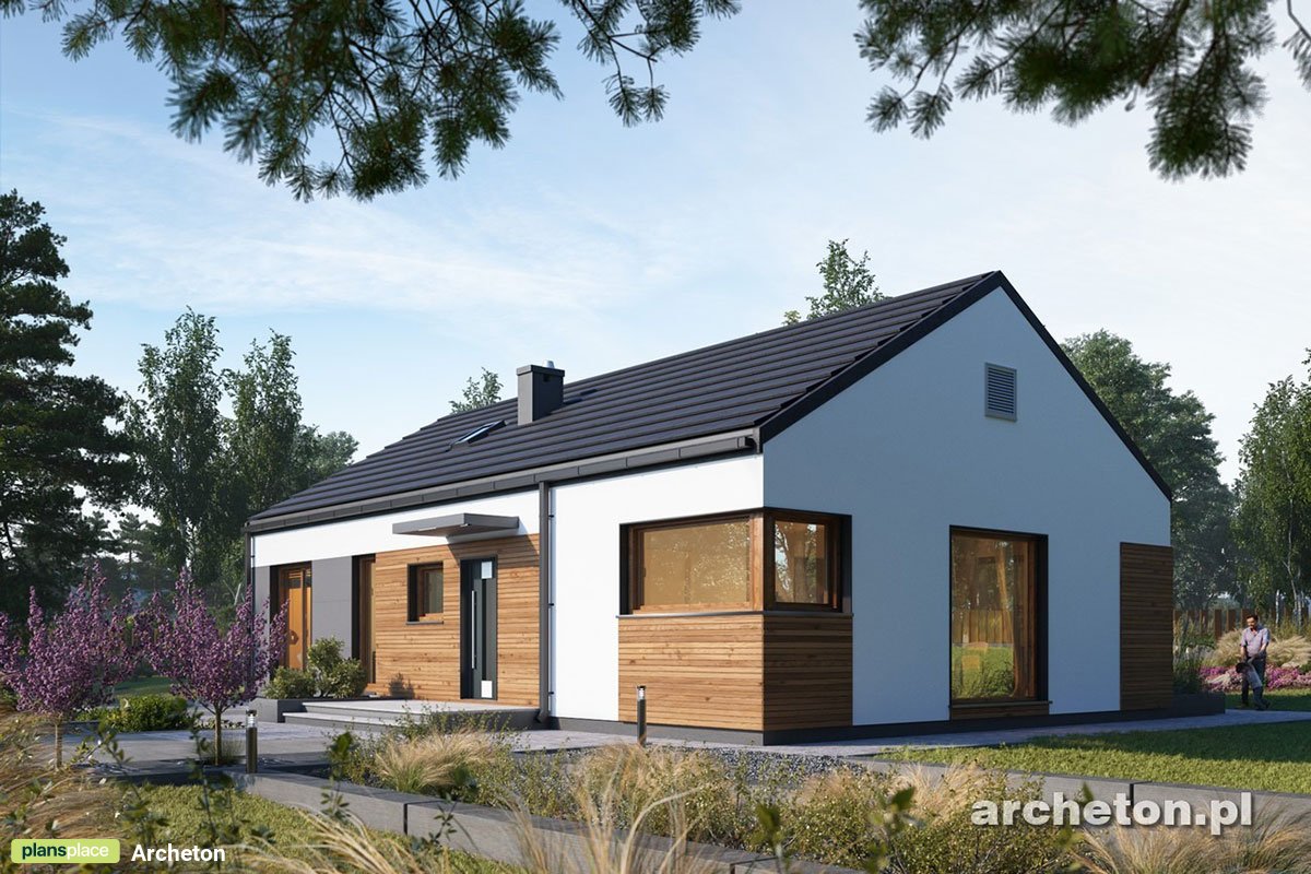 Vienstāva mājas projekts 103 m²: 3 Guļamistabas, Darba istaba, 2 Vannasistabas, Atvērta virtuve, bez Garāžas