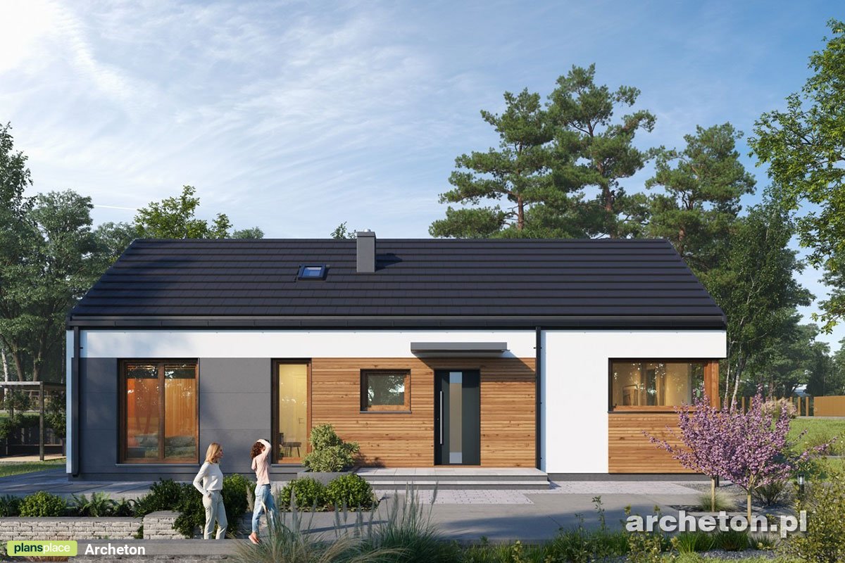Vienstāva mājas projekts 103 m²: 3 Guļamistabas, Darba istaba, 2 Vannasistabas, Atvērta virtuve, bez Garāžas