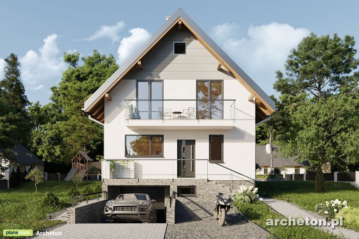Mājas projekts ar mansardu + pagrabu 193 m²: 4 Guļamistabas, 2 Vannasistabas, Atvērta virtuve, Garāža