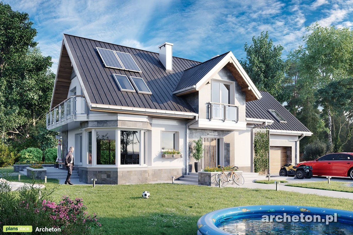 Mājas projekts ar mansardu 241 m²: 5 Guļamistabas, 3 Vannasistabas, Garāža