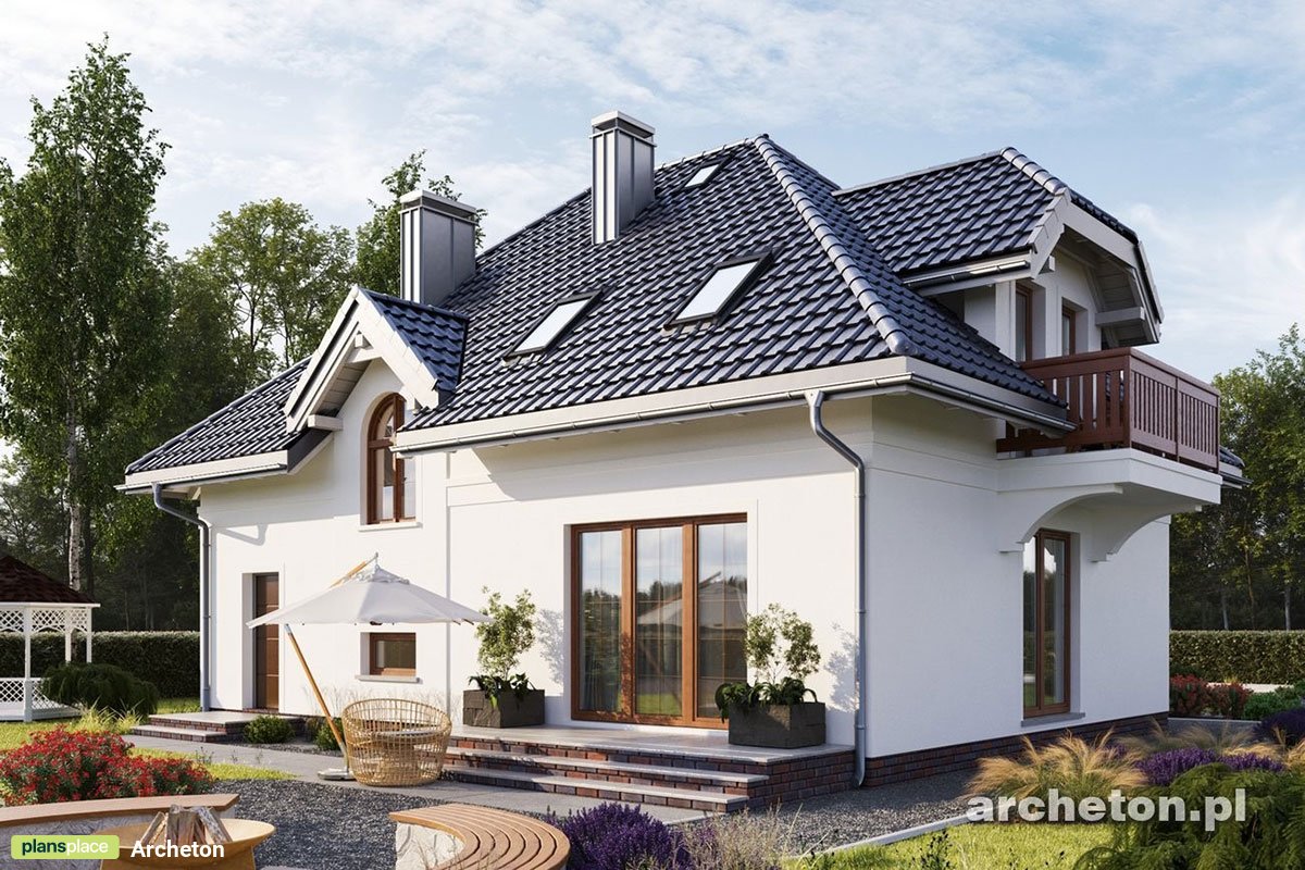 Mājas projekts ar mansardu 185 m²: 5 Guļamistabas, 2 Vannasistabas, Atvērta virtuve, Garāža