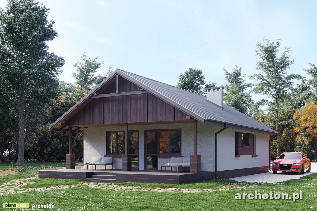 House Plan with Gable Roof, Covered Rear Porch and 2 Beds