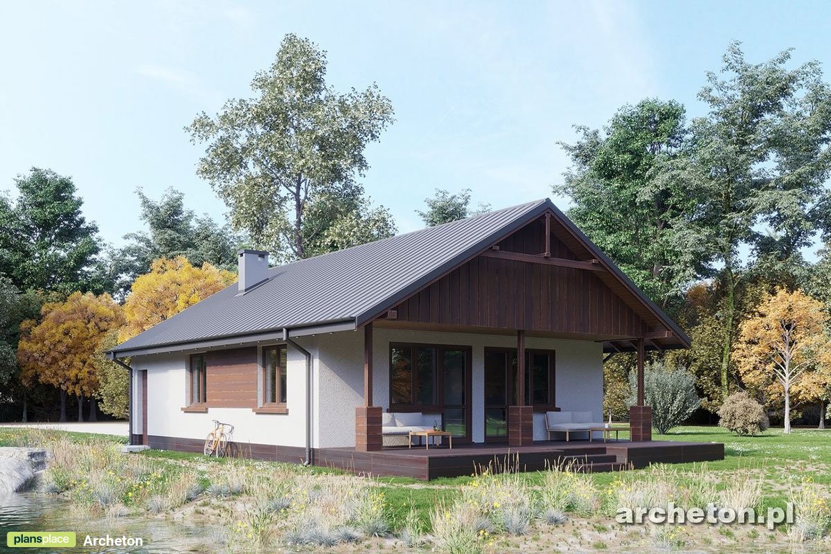 House Plan with Gable Roof, Covered Rear Porch and 2 Beds