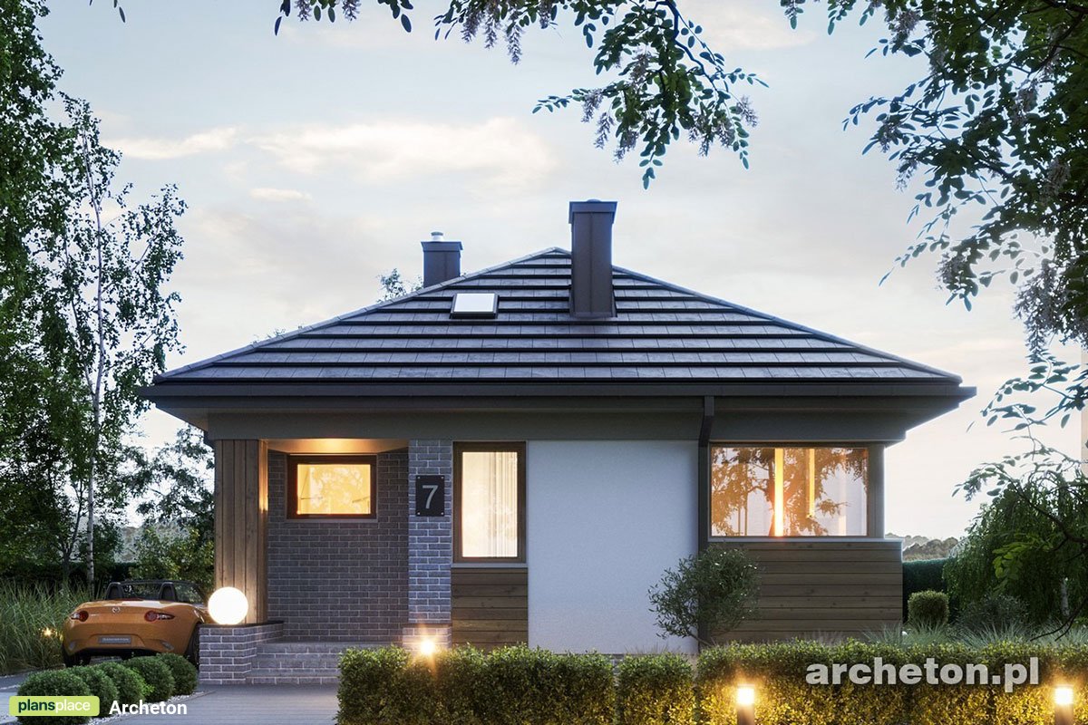 Vienstāva mājas projekts 47 m²: 1 Guļamistabas, 1 Vannasistabas, Atvērta virtuve, bez Garāžas