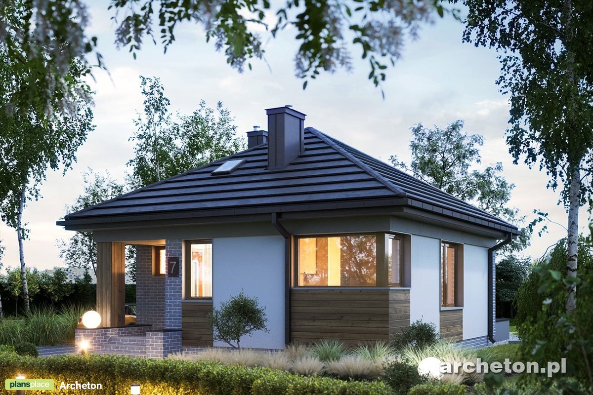 Vienstāva mājas projekts 47 m²: 1 Guļamistabas, 1 Vannasistabas, Atvērta virtuve, bez Garāžas