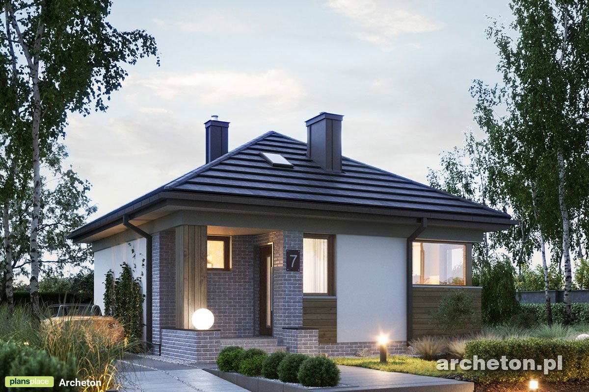 Vienstāva mājas projekts 47 m²: 1 Guļamistabas, 1 Vannasistabas, Atvērta virtuve, bez Garāžas