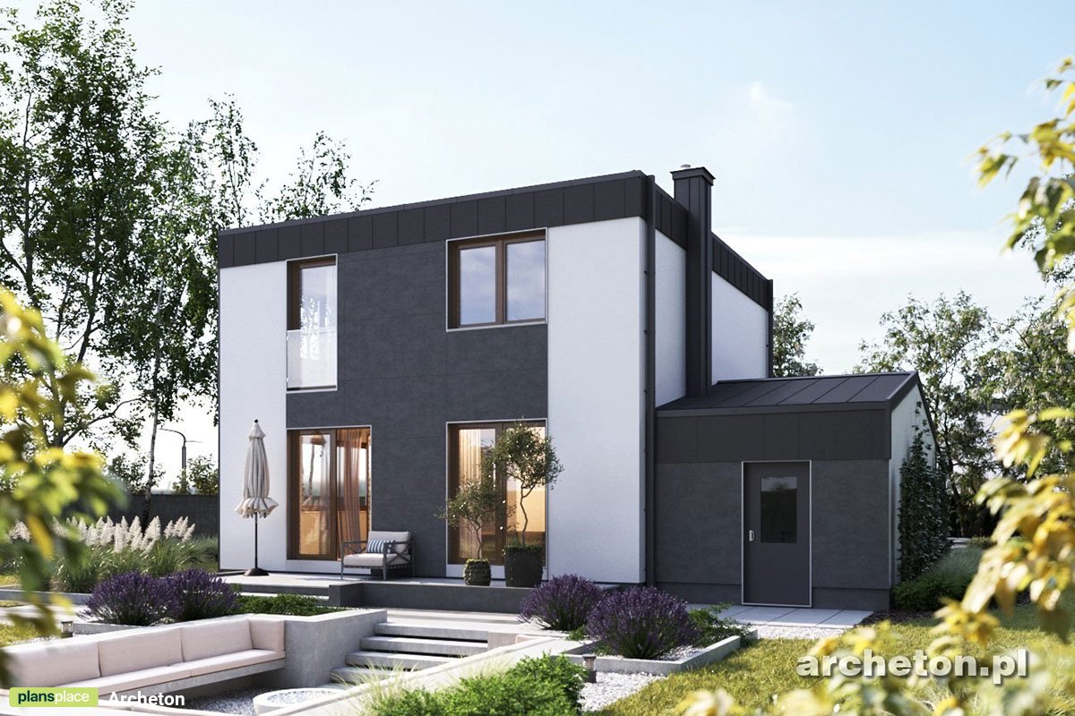 Divstāvu mājas projekts 129 m²: 3 Guļamistabas, Darba istaba, 2 Vannasistabas, Atvērta virtuve, Garāža