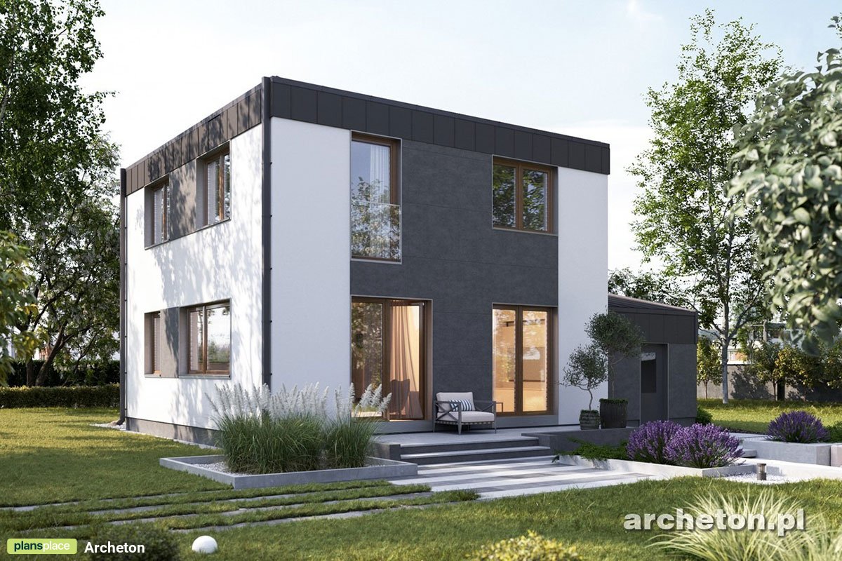 Divstāvu mājas projekts 129 m²: 3 Guļamistabas, Darba istaba, 2 Vannasistabas, Atvērta virtuve, Garāža