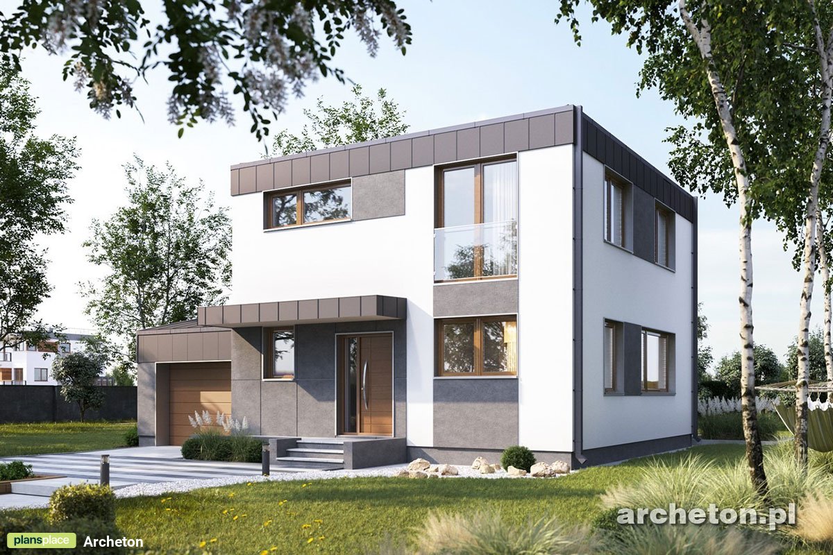 Divstāvu mājas projekts 129 m²: 3 Guļamistabas, Darba istaba, 2 Vannasistabas, Atvērta virtuve, Garāža
