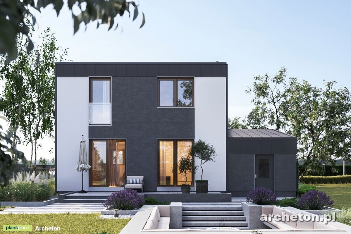 Divstāvu mājas projekts 129 m²: 3 Guļamistabas, Darba istaba, 2 Vannasistabas, Atvērta virtuve, Garāža