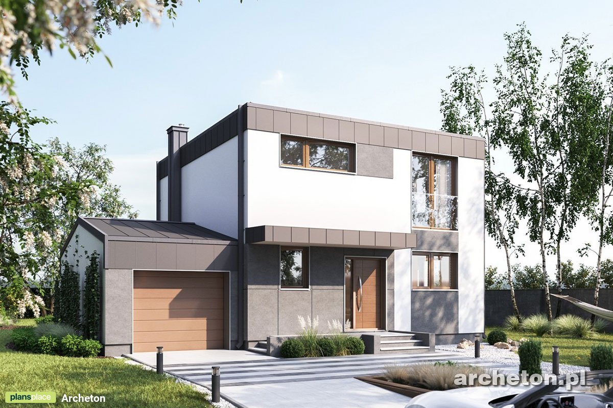 Divstāvu mājas projekts 129 m²: 3 Guļamistabas, Darba istaba, 2 Vannasistabas, Atvērta virtuve, Garāža