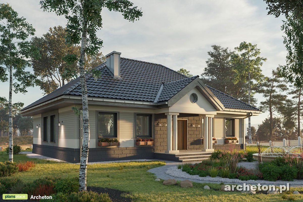 1200 Sq Ft Hip Roof Cottage House Plan with Fireplace