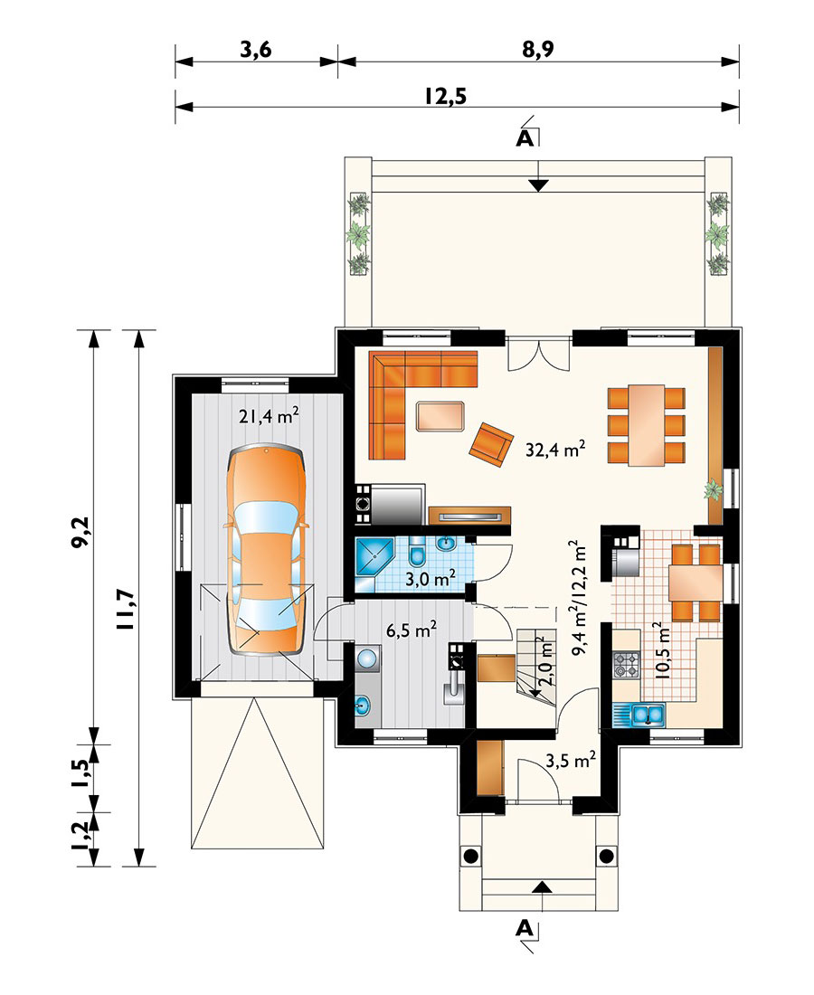 Cottage House Plan with 4 Beds on Second Floor and Garage