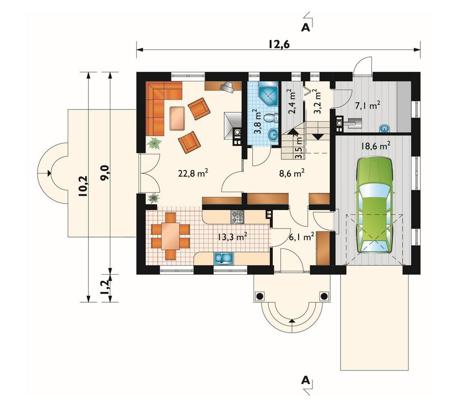 Mājas projekts ar mansardu 176 m²: 3 Guļamistabas, 3 Vannasistabas, Garāža