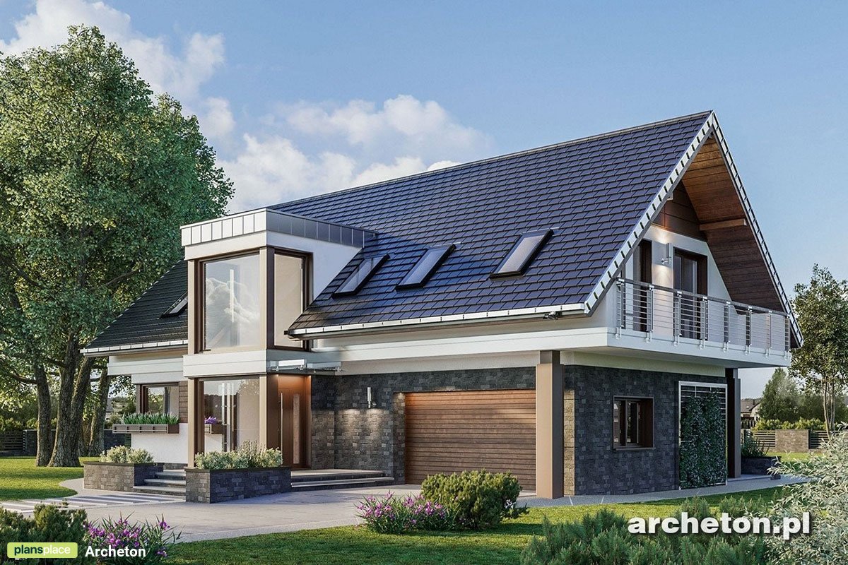 Mājas projekts ar mansardu 250 m²: 5 Guļamistabas, 3 Vannasistabas, Atvērta virtuve, Garāža