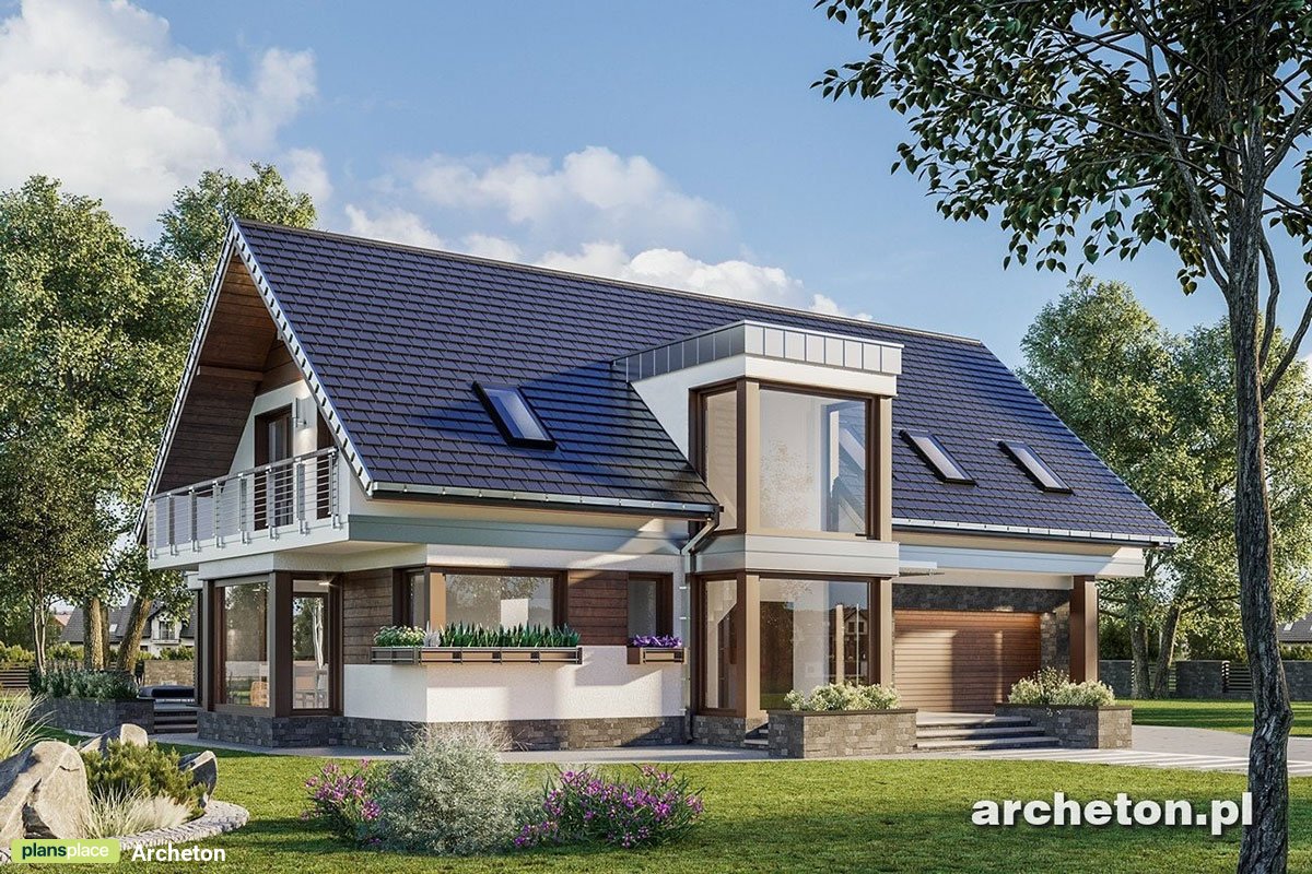 Mājas projekts ar mansardu 250 m²: 5 Guļamistabas, 3 Vannasistabas, Atvērta virtuve, Garāža