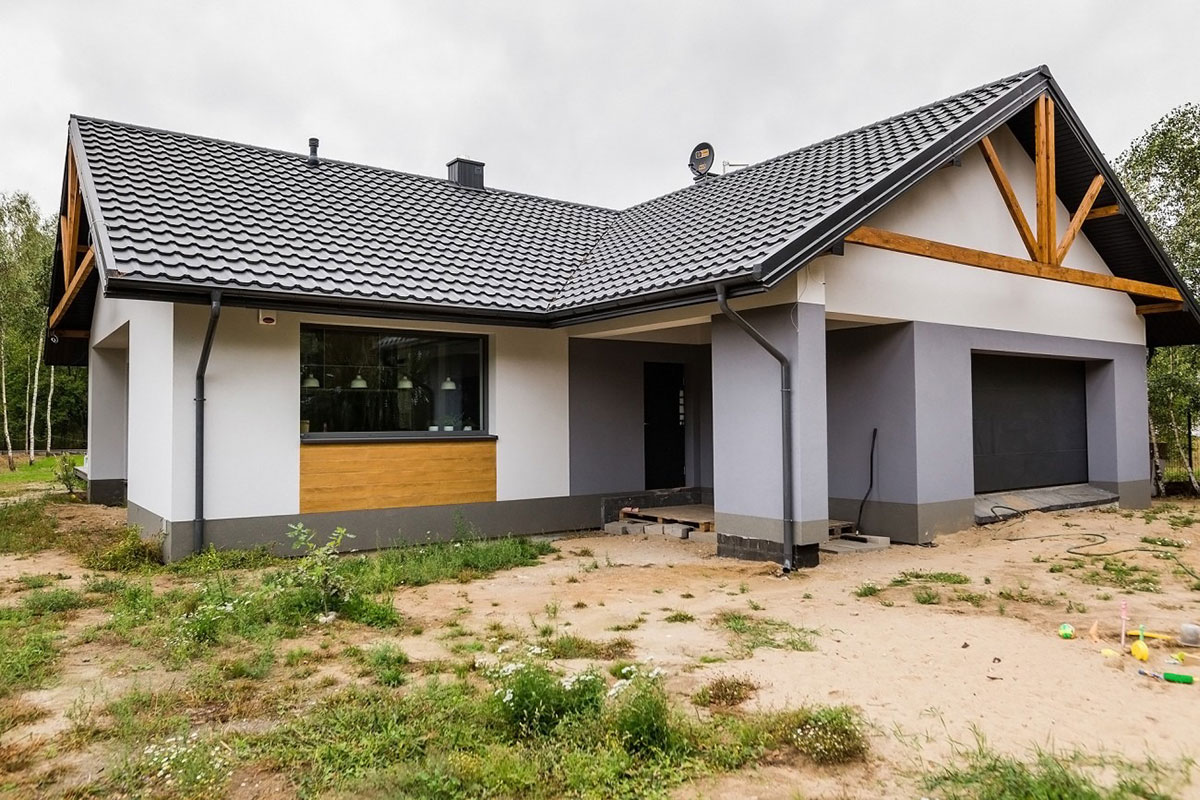 Vienstāva mājas projekts 180 m²: 3 Guļamistabas, Darba istaba, 2 Vannasistabas, Atvērta virtuve, Garāža
