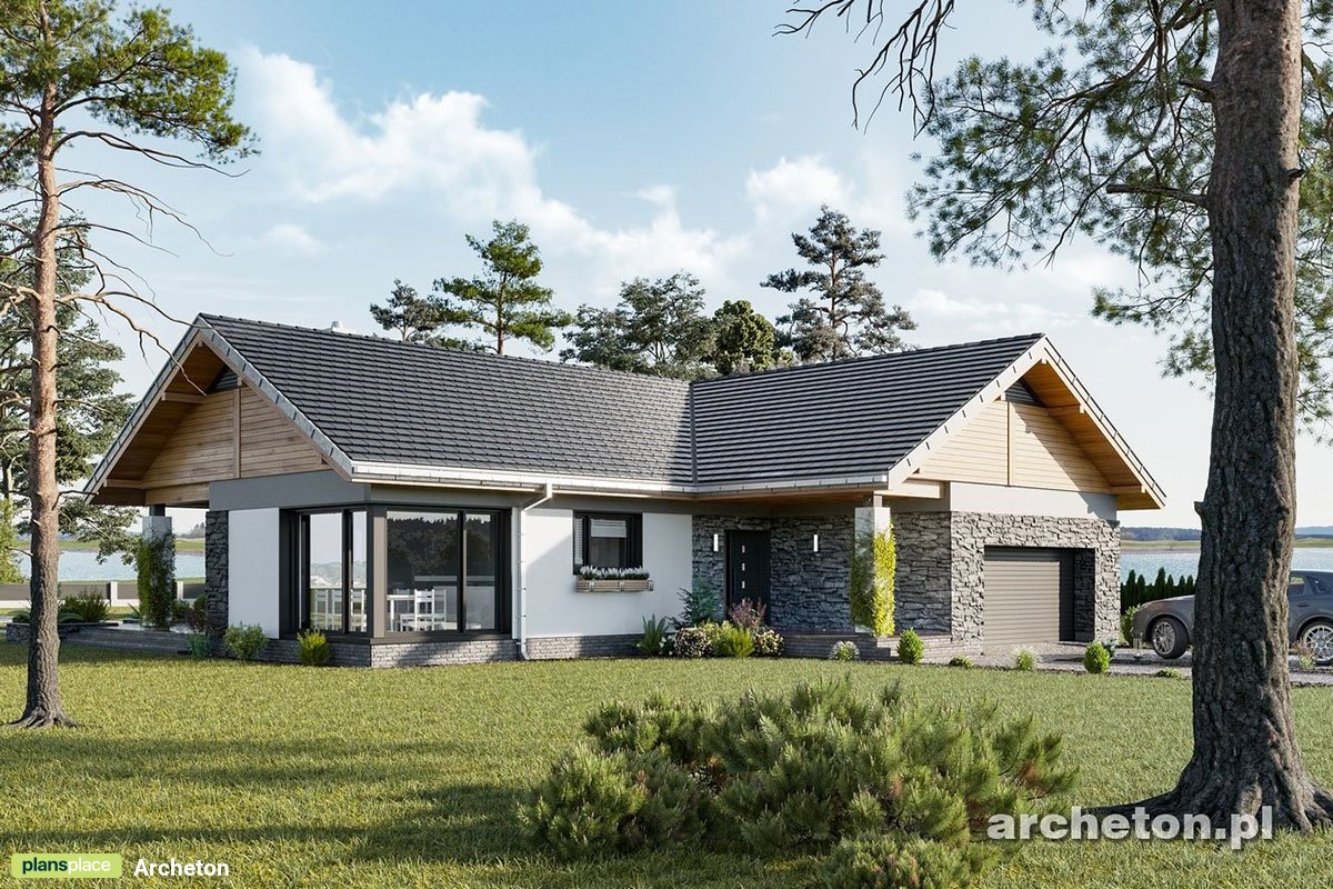 1-Story T-Shaped House Plan with Open Concept Kitchen