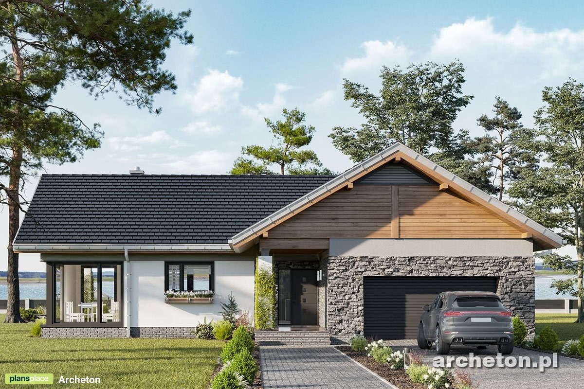 1-Story T-Shaped House Plan with Open Concept Kitchen