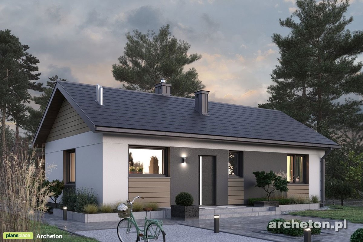 Vienstāva mājas projekts 67 m²: 3 Guļamistabas, 1 Vannasistabas, Atvērta virtuve, bez Garāžas