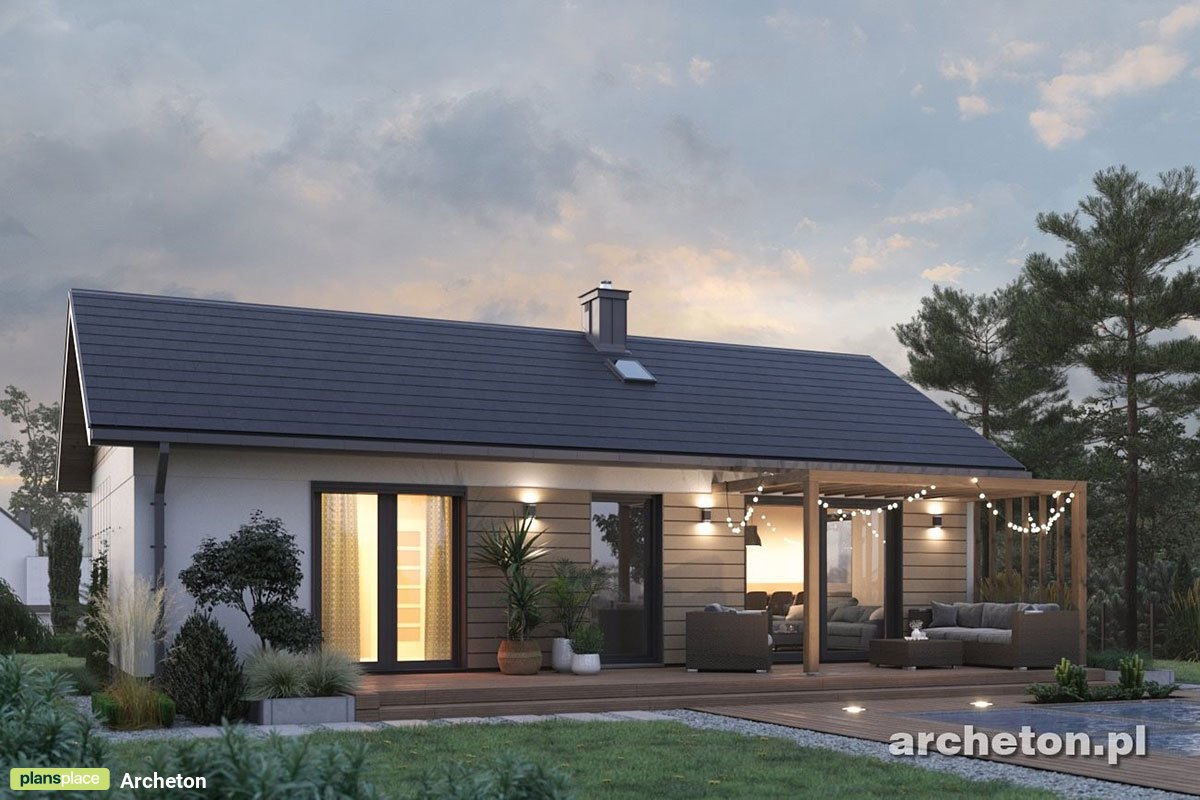 Vienstāva mājas projekts 67 m²: 3 Guļamistabas, 1 Vannasistabas, Atvērta virtuve, bez Garāžas