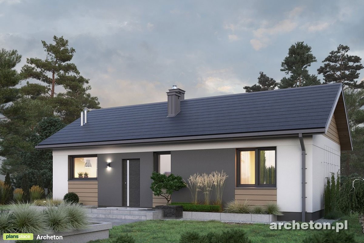 Vienstāva mājas projekts 67 m²: 3 Guļamistabas, 1 Vannasistabas, Atvērta virtuve, bez Garāžas