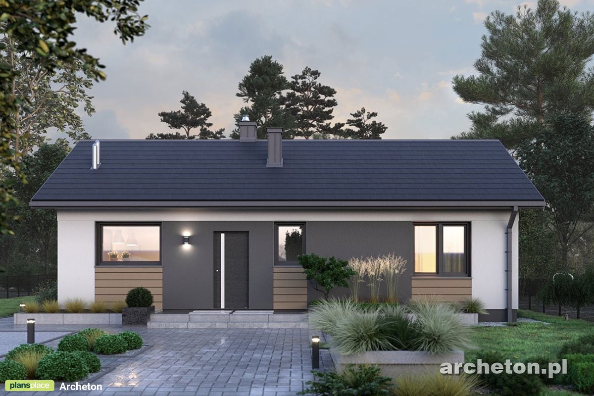 Vienstāva mājas projekts 67 m²: 3 Guļamistabas, 1 Vannasistabas, Atvērta virtuve, bez Garāžas