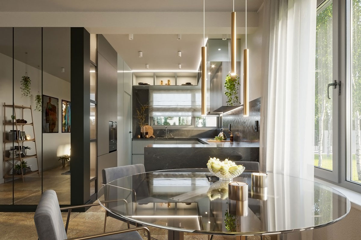 Vienstāva mājas projekts 153 m²: 3 Guļamistabas, Darba istaba, 2 Vannasistabas, Atvērta virtuve, Garāža