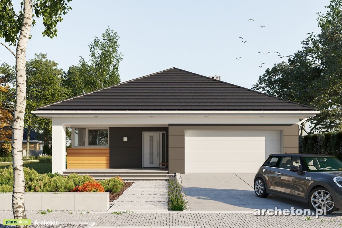 Vienstāva mājas projekts 153 m²: 3 Guļamistabas, Darba istaba, 2 Vannasistabas, Atvērta virtuve, Garāža