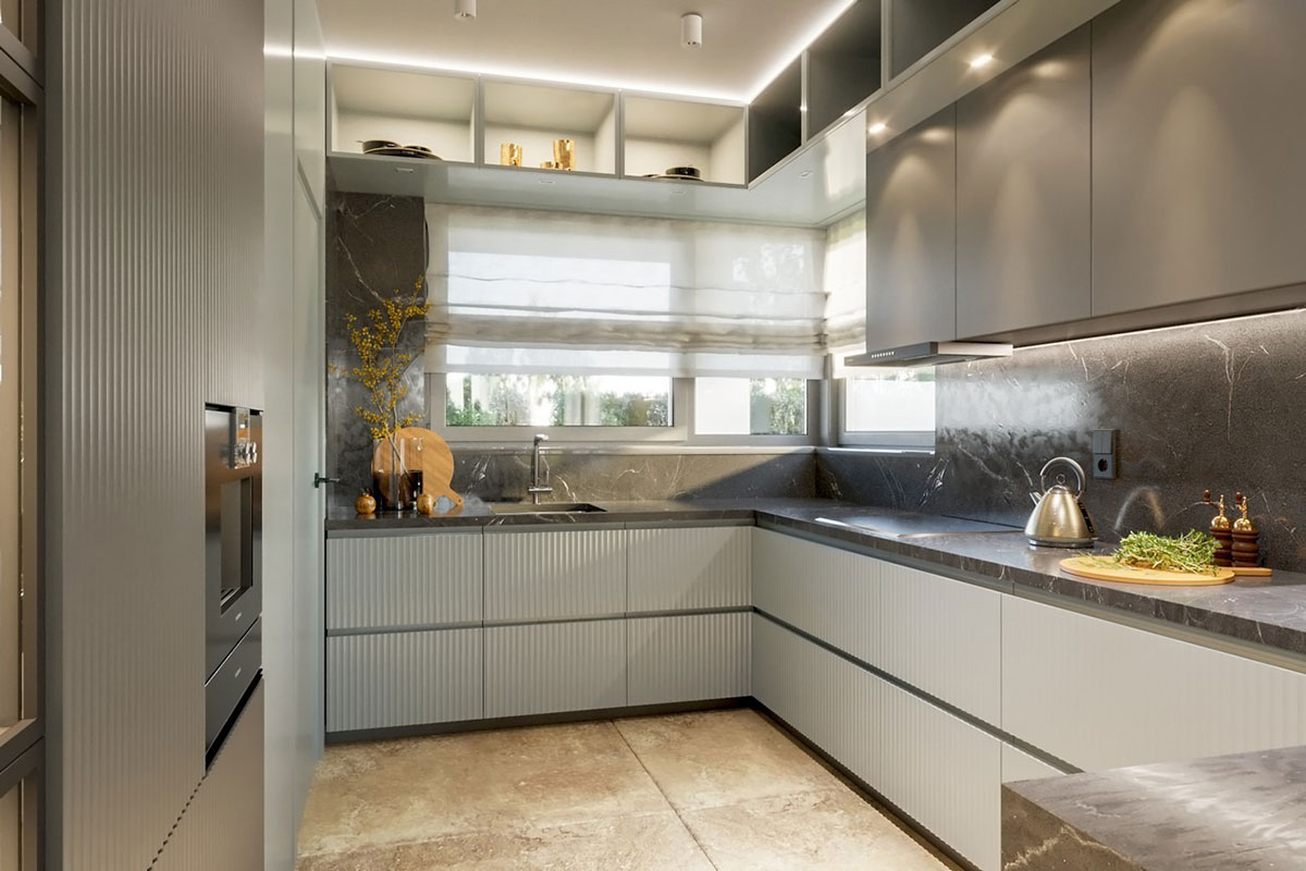 Vienstāva mājas projekts 153 m²: 3 Guļamistabas, Darba istaba, 2 Vannasistabas, Atvērta virtuve, Garāža