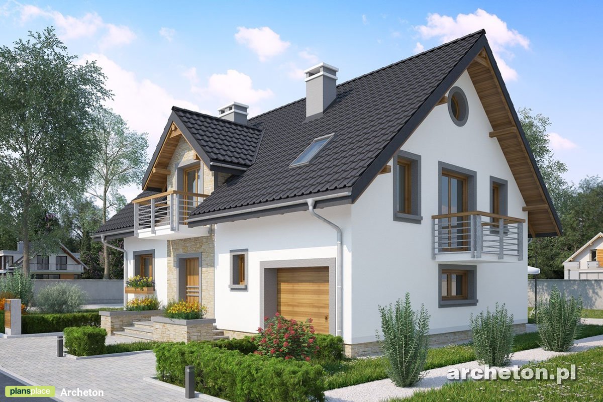 Two-Story House Plan with 2 Gables, 2 Dormers and 3 Balconies