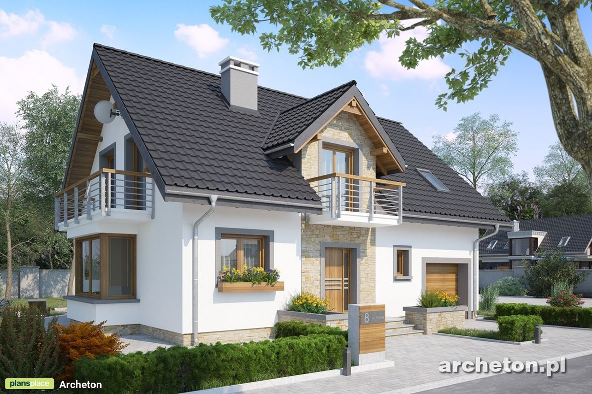 Two-Story House Plan with 2 Gables, 2 Dormers and 3 Balconies