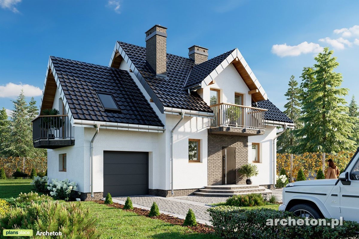 1300 Sq Ft Home Plan with 1-Car Garage and 4 Balconies