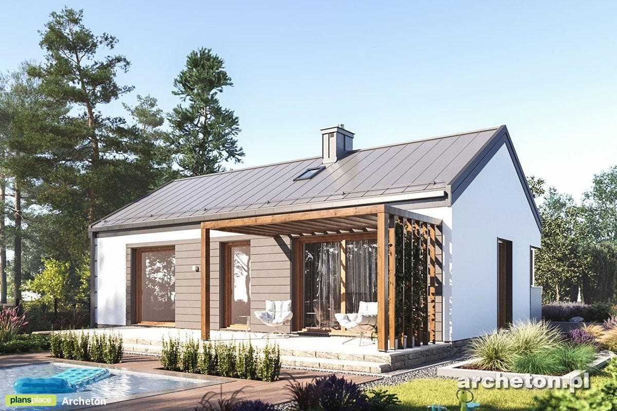 Vienstāva mājas projekts 67 m²: 3 Guļamistabas, 1 Vannasistabas, Atvērta virtuve, bez Garāžas